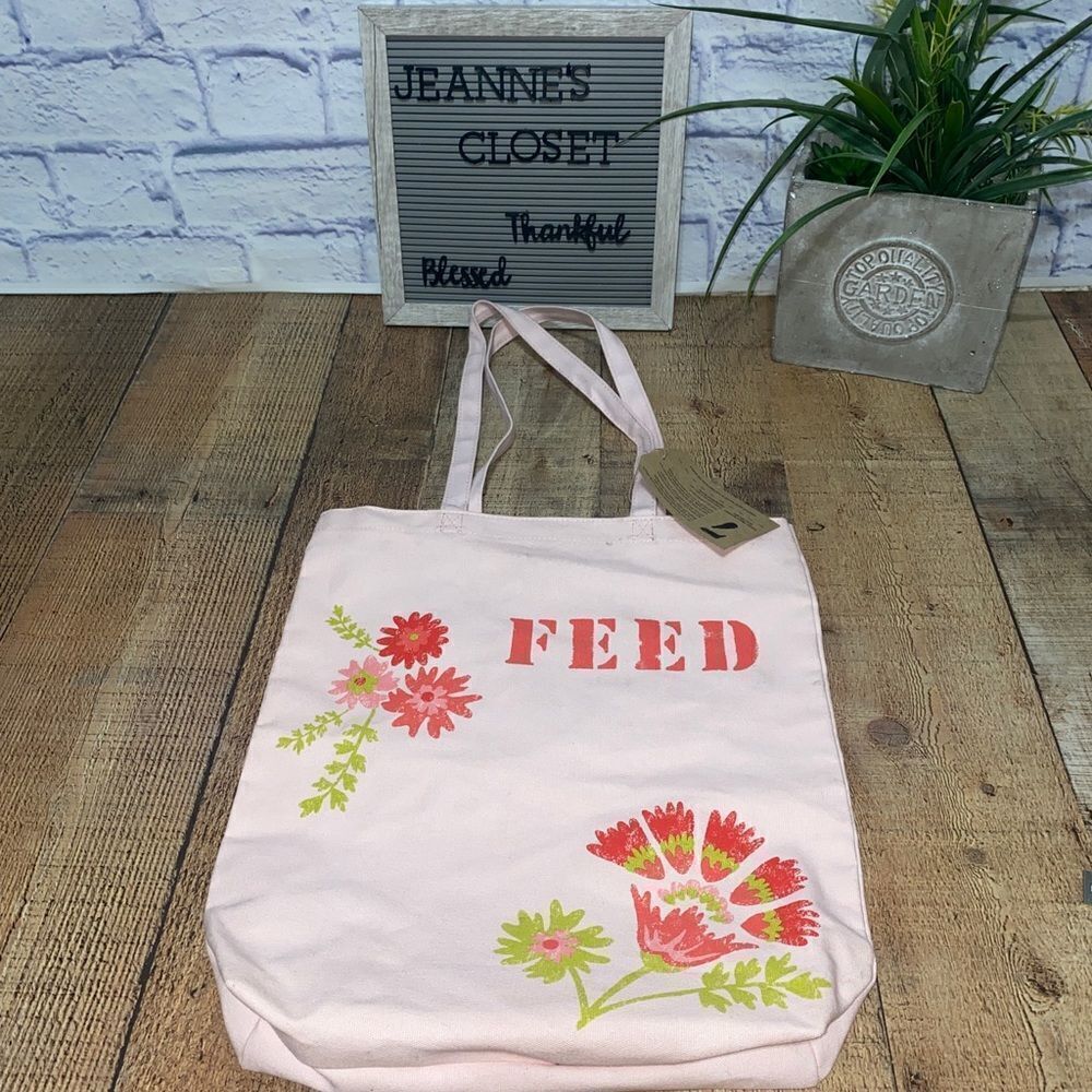 Clarins Ivory Pink Floral Canvas Shoulder Feed 10 Tote Bag